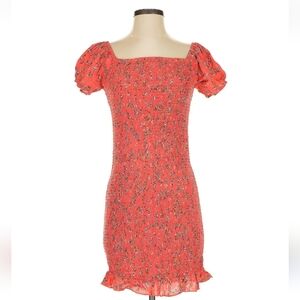 Lost + Wander Ruffled Mini Dress Red Orange Coral Floral Size S